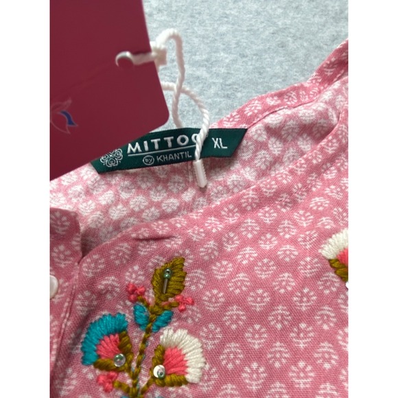 Mittoo by Khantil Womens Dress XL Boho Embroidered‎ Maxi  Pink Cottagecore - Picture 9 of 13